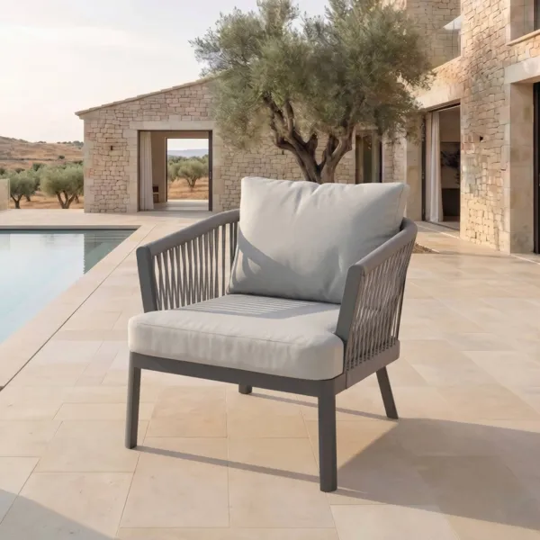 Loungefauteuil van aluminium Amalfi Antracietgrijs en lichtgrijs