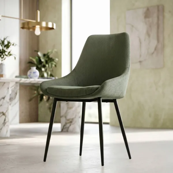 Lot de 2 chaises de salle � manger velours c�tel� (Assise 47 cm) Juno Vert kaki