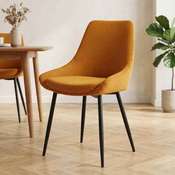 Lot de 2 chaises de salle � manger velours c�tel� (Assise 47 cm) Juno Jaune curry