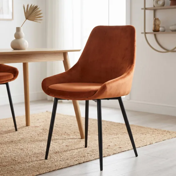Set van 2 eetkamerstoelen van fluweel (Zithoogte 47 cm) Juno Cognac