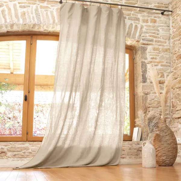 Rideau lin lav� ajustable (140 x max 270 cm) Louise Beige