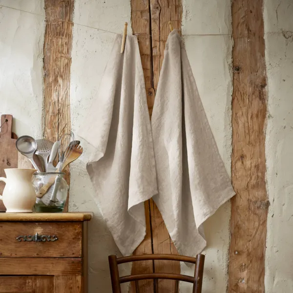 Lot de 2 essuie-mains lin lav� (50 x 70 cm) Louise Beige