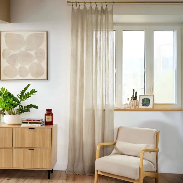 Verstellbarer Leinen-Vorhang (140 x max 270 cm) Louise Beige