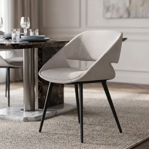 Conjunto de 2 sillas de comedor de terciopelo acanalado (Asiento 49 cm) Orka Marfil