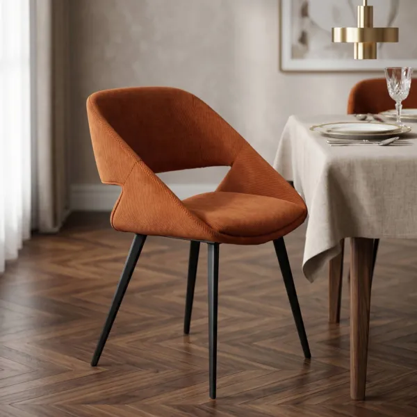 Conjunto de 2 sillas de comedor de terciopelo acanalado (Asiento 49 cm) Orka Cognac