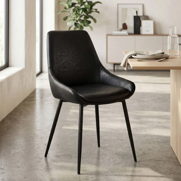 Conjunto de 2 sillas de comedor de imitaci�n cuero (Asiento 47 cm) Juno Negro