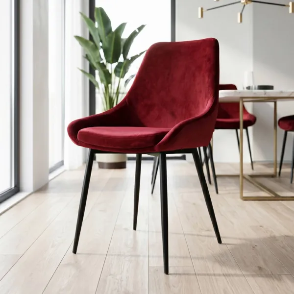 Lot de 2 chaises de salle � manger velours (Assise 47 cm) Juno Rouge