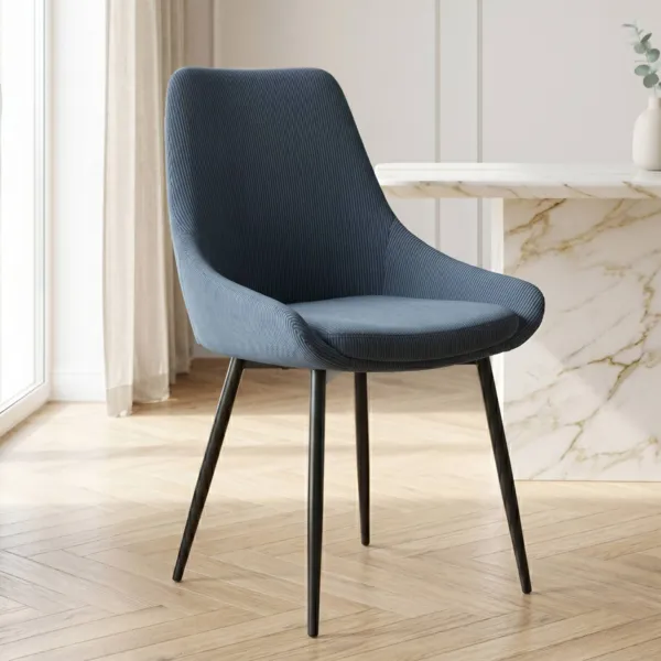Set van 2 eetkamerstoelen van geribbeld fluweel (Zithoogte 47 cm) Juno Blauw