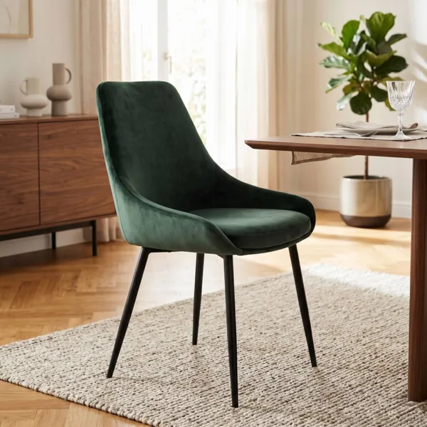 Set van 2 eetkamerstoelen van fluweel (Zithoogte 47 cm) Juno Dennen Groen