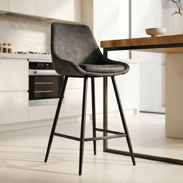 Conjunto de 2 taburetes de isla central con respaldo de tela efecto ante (Asiento 67cm) Juno Gris oscuro