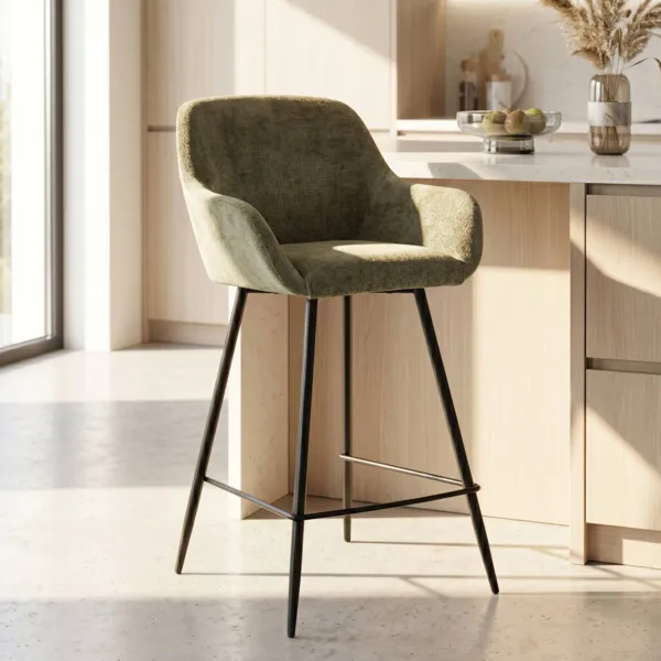 Set van 2 barkrukken voor keukeneiland met gestoffeerde rugleuning (Zithoogte 65cm) Zola Khaki Groen