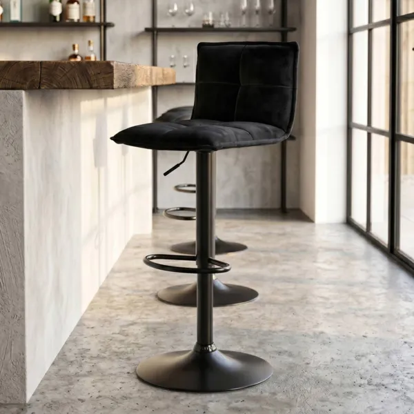 Lot de 2 chaises de bar pivotantes avec dossier hauteur r�glable (Assise 63 � 84 cm) Carly Noir
