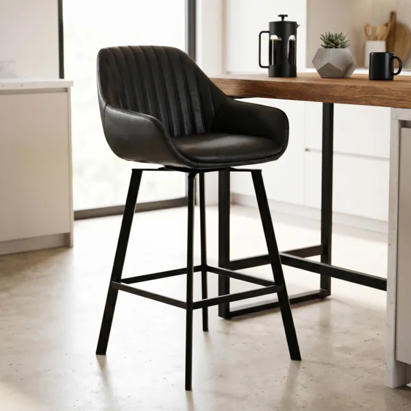 Lot de 2 chaises �lot central pivotantes avec dossier imitation cuir (Assise 65cm) Zila Noir
