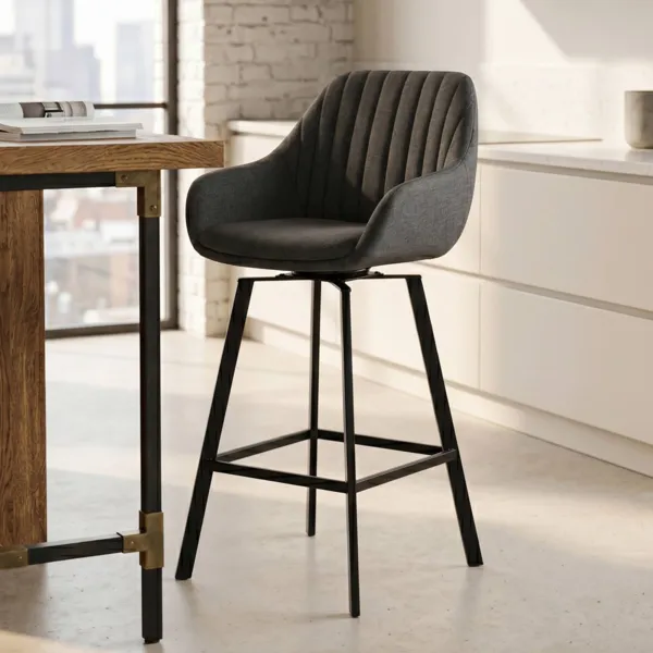 Lot de 2 chaises de bar pivotantes avec dossier tissu (Assise 75cm) Zila Gris fonc�