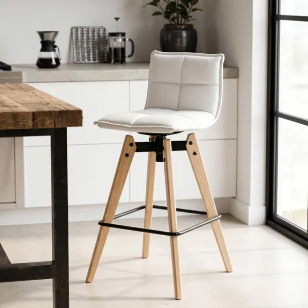 Chaise de bar pivotante avec dossier (Assise 75cm) Osla Blanche