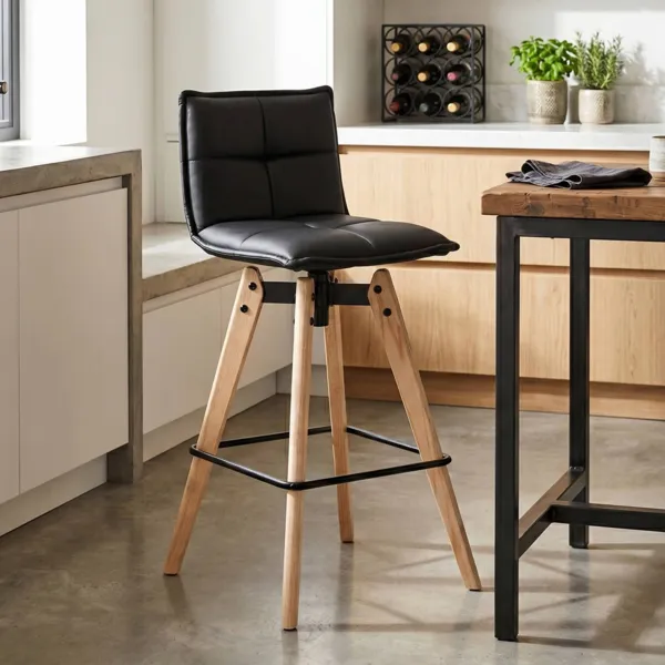 Taburete de bar giratorio con respaldo (Asiento 75cm) Osla Negro