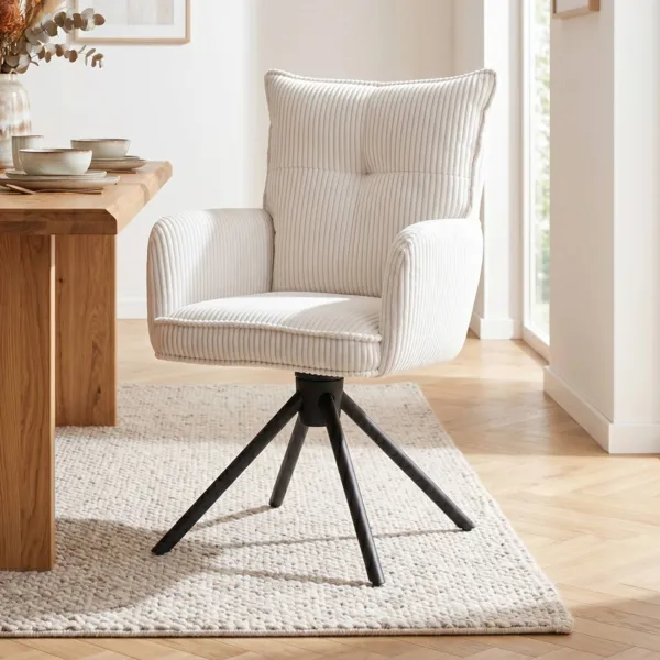 Silla de comedor giratoria de terciopelo acanalado (Asiento 48 cm) Nuva Blanca