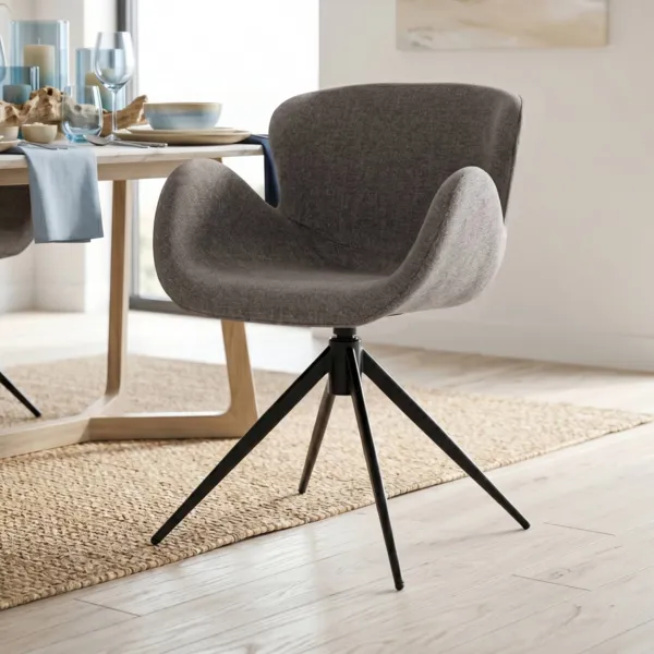Silla de comedor giratoria con reposabrazos de tela texturizada (Asiento 46cm) Pema Gris oscuro