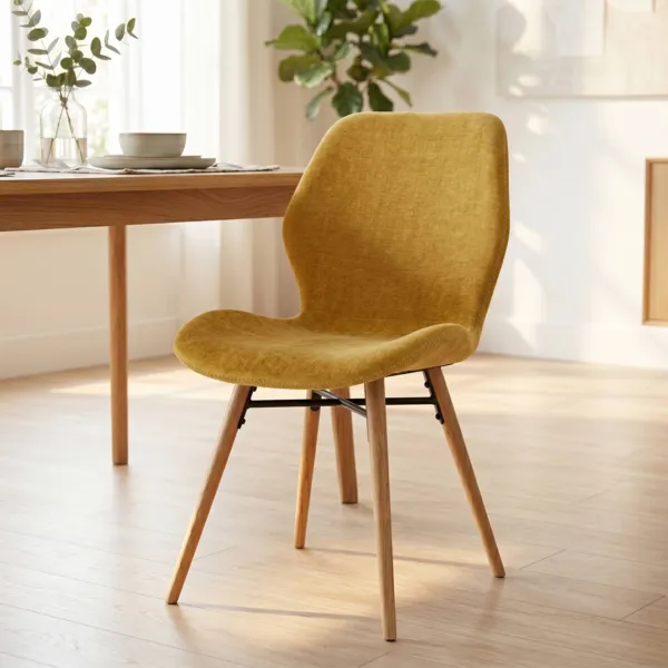 Conjunto de 2 sillas de comedor de tela texturizada (Asiento 46 cm) Malika Amarillo mostaza