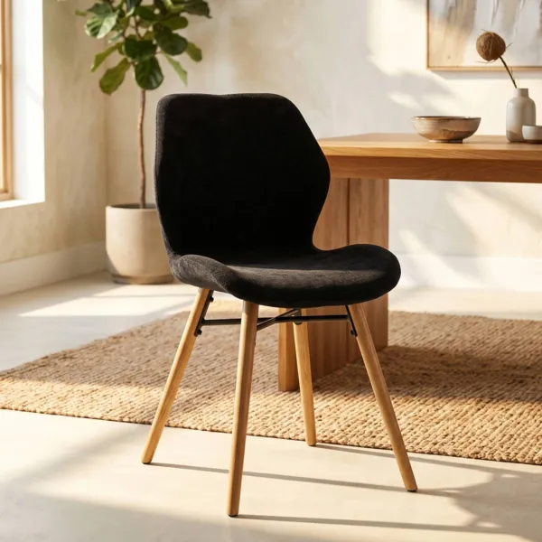 Lot de 2 chaises de salle � manger tissu textur� (Assise 46 cm) Malika Noir