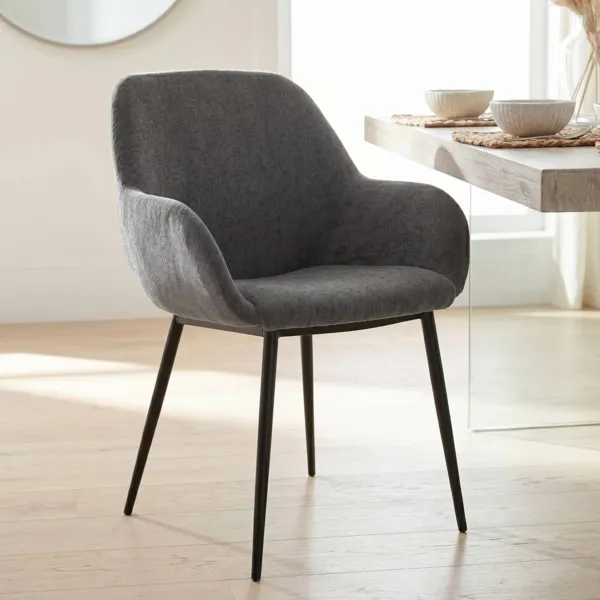 Lot de 2 chaises de salle � manger tissu chenill� (Assise 48 cm) Zola Gris fonc�