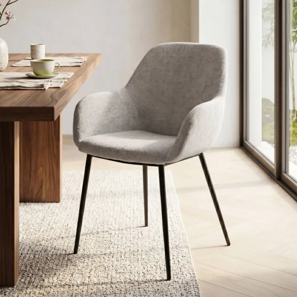 Conjunto de 2 sillas de comedor de tela chenilla (Asiento 48 cm) Zola Taupe