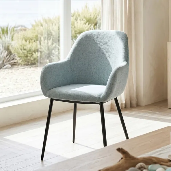 Set di 2 sedie da pranzo in tessuto chenille (seduta 48 cm) Zola Blu celadon