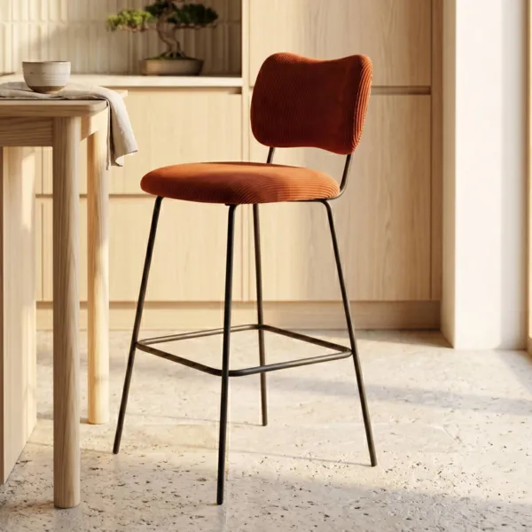 Sgabello da bar con schienale in velluto a coste (Altezza seduta 77cm) Orion Marrone scuro