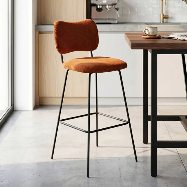 Taburete de isla central con respaldo de terciopelo acanalado (Asiento 67cm) Orion Marr�n oscuro