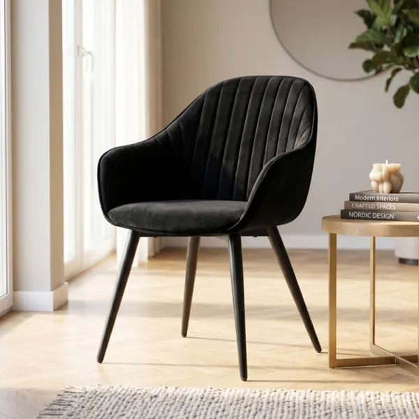 Lot de 2 fauteuils velours (Assise 47 cm) Juno Noir 