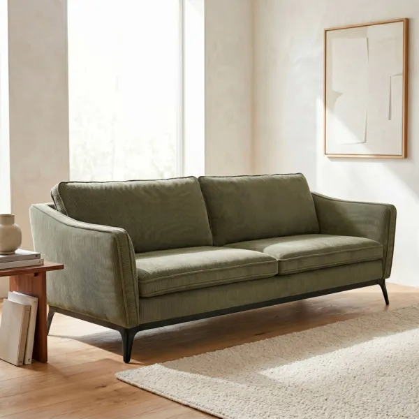 Sof� recto de 3 plazas de pana acanalada (206 cm) Owen Verde Pino