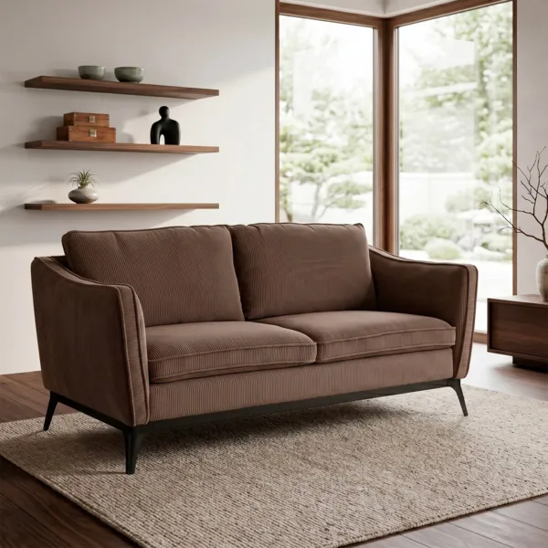 Sof� recto de 2 plazas de pana acanalada (169 cm) Owen Marr�n chocolate