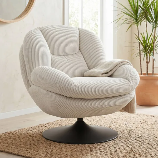 Drehbarer Samt-Cord-Sessel (Sitzh�he 46 cm) Lomy Wei�
