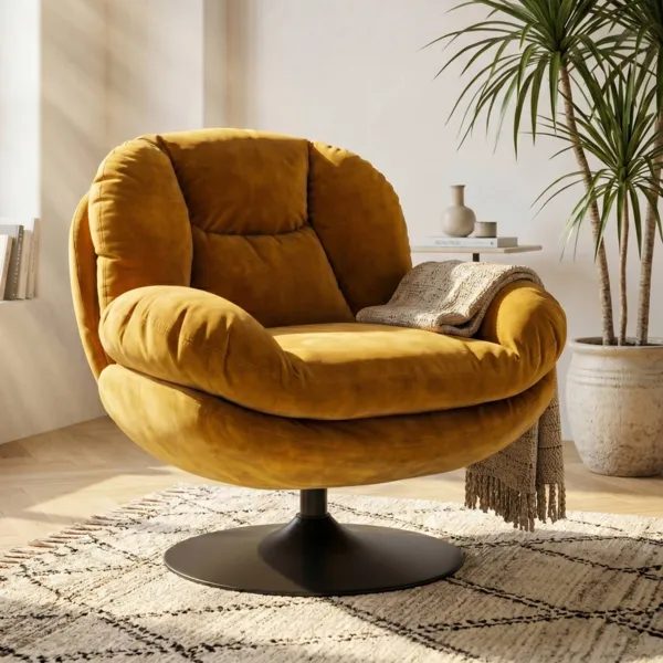 Poltrona girevole in velluto (seduta 46 cm) Lomy Giallo ocra
