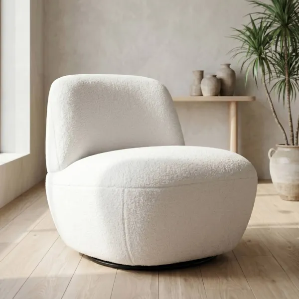 Draaibare fauteuil met boucl� bekleding (Zithoogte 45 cm) Nyxor Ecru