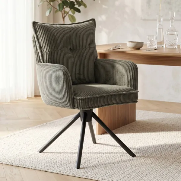 Silla de comedor giratoria de terciopelo acanalado (Asiento 48 cm) Nuva Verde