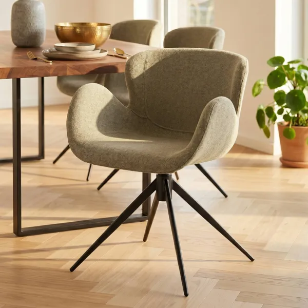 Silla de comedor giratoria con reposabrazos de tela texturizada (Asiento 46cm) Pema Verde kaki