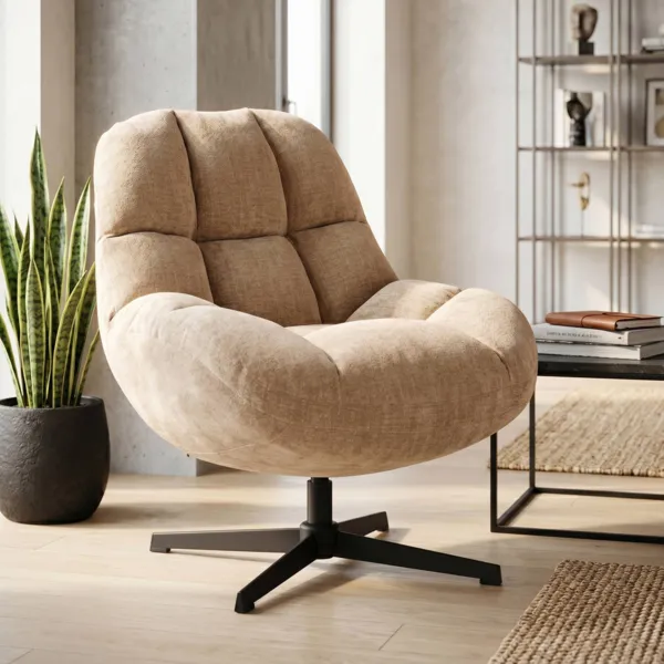 Drehbarer Stoffsessel (Sitzhöhe 47 cm) Rezo Sandbeige