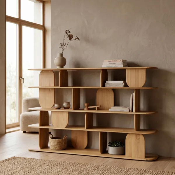 Biblioth�que design 5 �tag�res ch�ne massif (200 x 130 cm) Kest Naturel