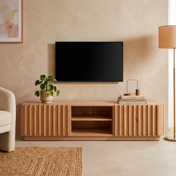 Mobile TV 2 scomparti 2 ante in rovere massiccio (180 x 45 cm) Altos Naturale