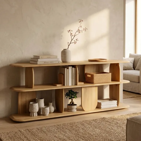 Design boekenkast met 3 planken (200 x 66 cm) Kest Naturel