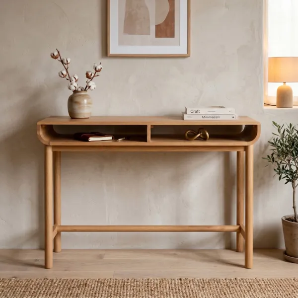 Massivholz-Konsole mit 2 F�chern Eiche (120 x 76 cm) Tulum Naturfarben