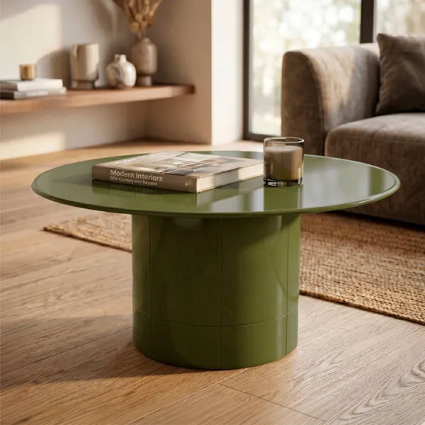 Tavolino rotondo in vetro e MDF (H42 cm) Jila Verde