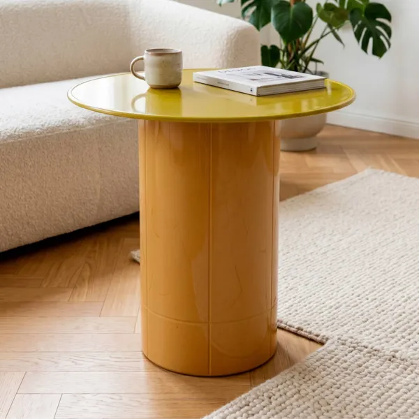 Salontafel rond glas en MDF (H51 cm) Jila Geel