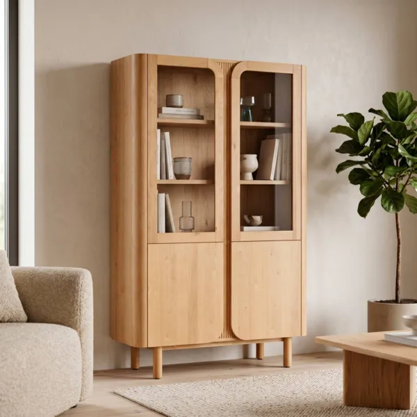 Vitrine 4 portes ch�ne massif (120 x 190 cm) Oakland Naturel