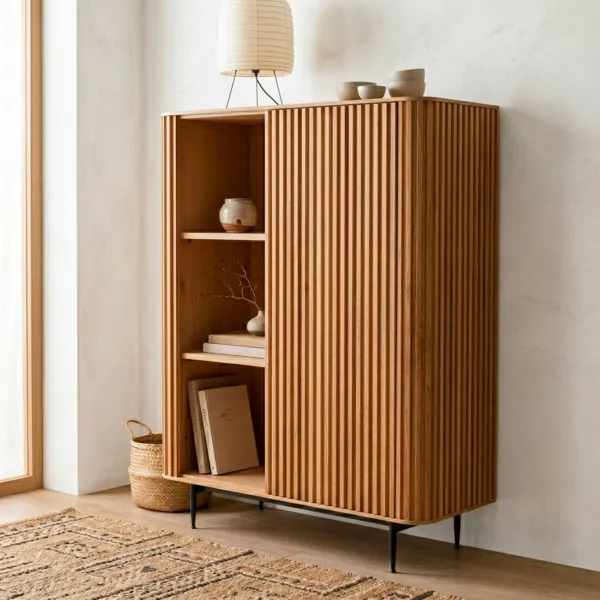 Buffet haut 3 niveaux ch�ne massif (98 x 135 cm) Rytm Naturel
