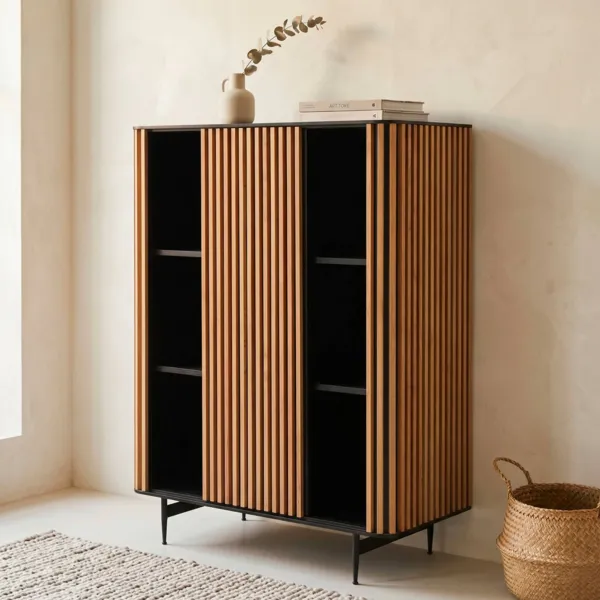 Buffet haut 3 niveaux ch�ne massif (98 x 135 cm) Rytm Noir