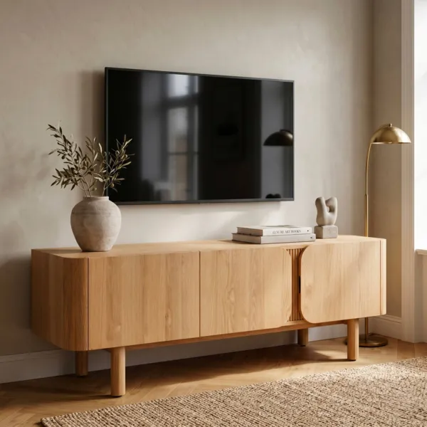 Mueble de TV 3 puertas roble macizo (154 x 55 cm) Oakland Natural