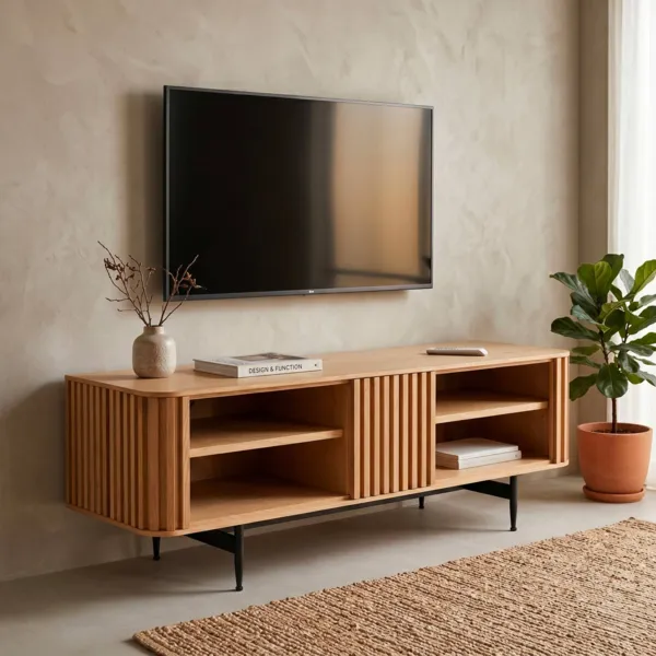 Meuble t�l� 4 niches ch�ne massif (130 x 42 cm) Rytm Naturel