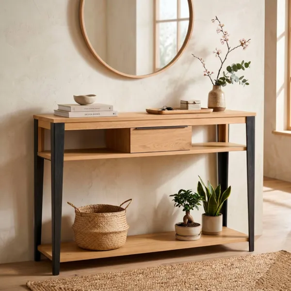 Console 1 lade eikenhout en metaal (120 x 85 cm) Bristol Natuurlijk